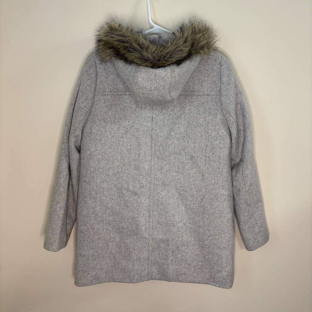 J.Crew Parka Coat Womens 2 Grey Faux Fur Hood Wool Blend Winter Jacket - Picture 5 of 5